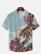 Men's Japanese Tiger & Peony Sky Short Sleeve Shirt Eleven Oasis