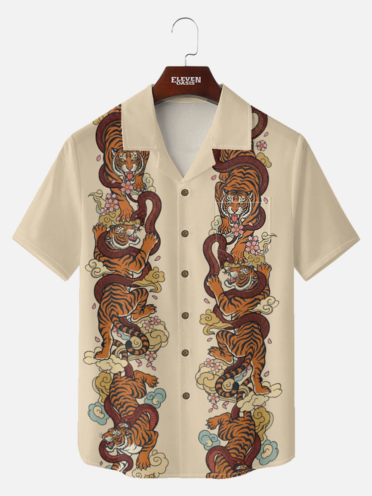 Tall Men's Japanese Tiger & Serpent Column Short Sleeve Shirt Eleven Oasis