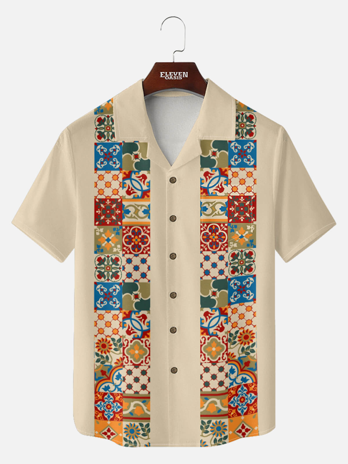 Tall Men's Mosaic Tile Fiesta Short Sleeve Shirt Eleven Oasis