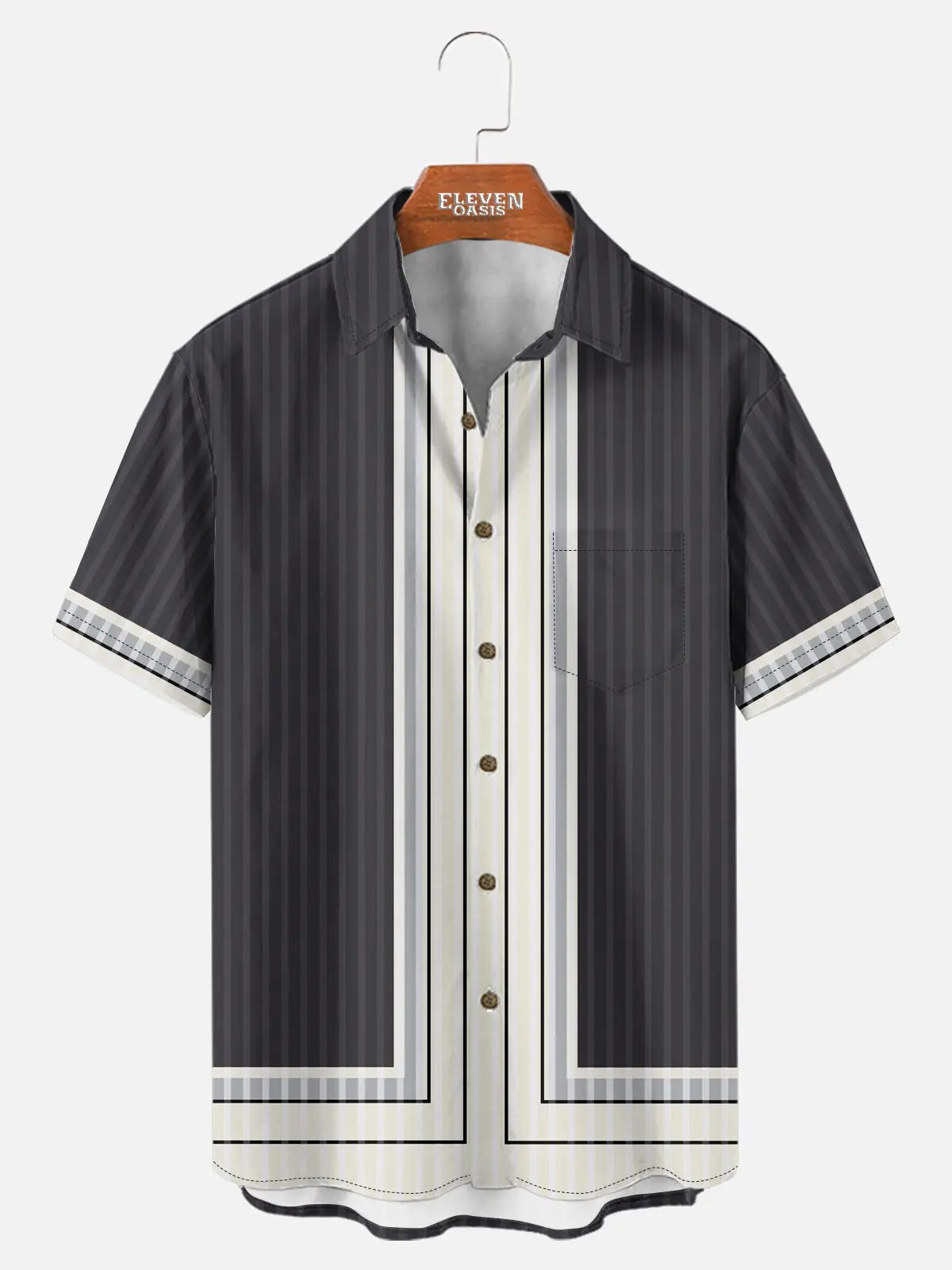 Men's Mid-Century Pinstripe Panel Short Sleeve Shirt