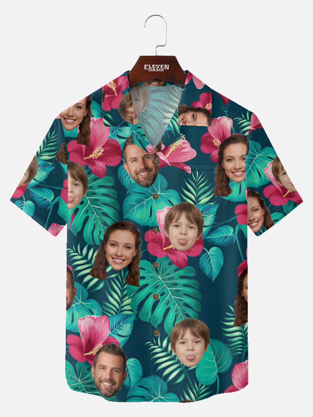 Tall Men's Custom Tropical Face Print Short Sleeve Shirt Eleven Oasis