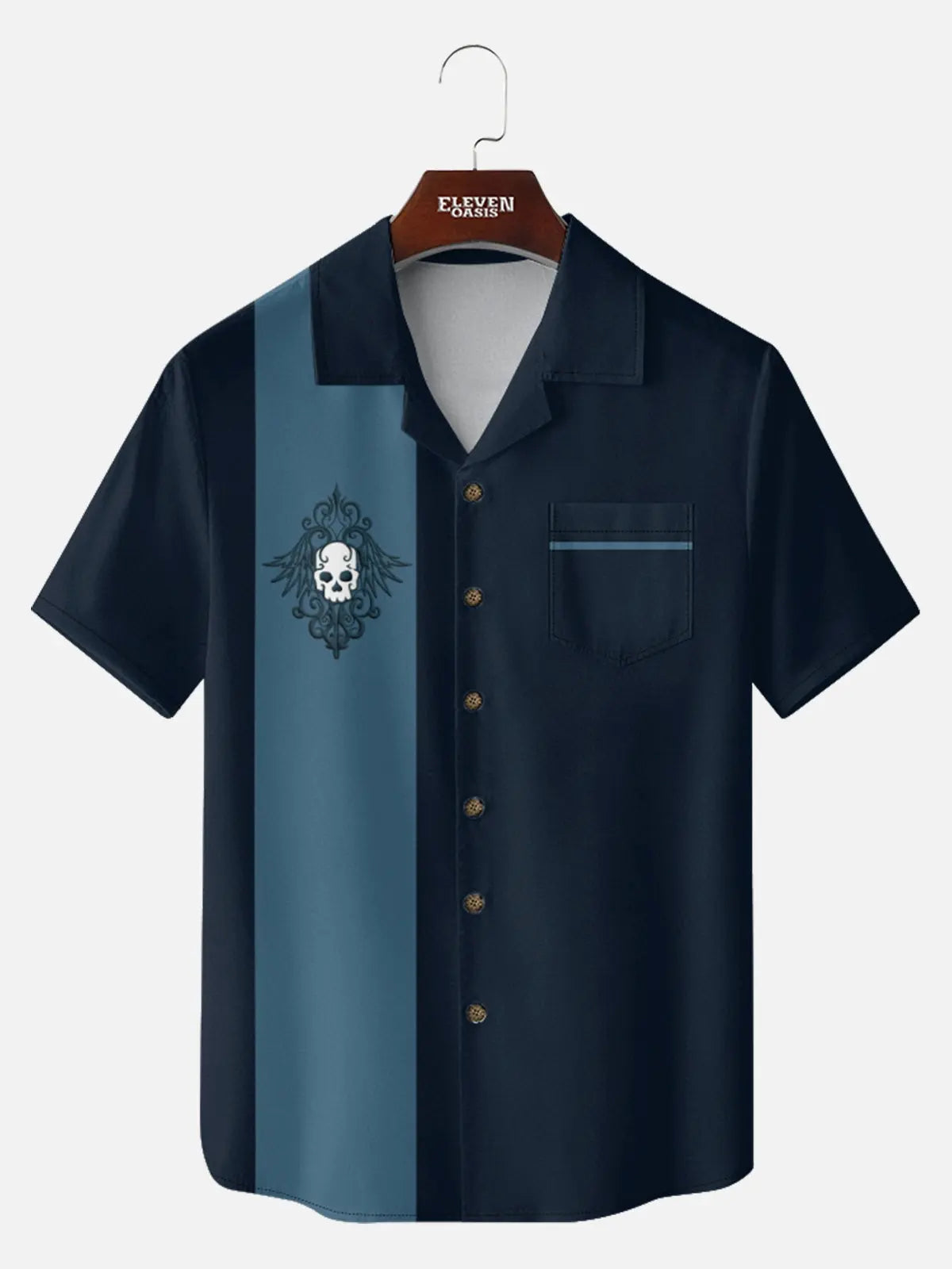 Men's Rockabilly Skull Button Down Halloween Short Sleeve Shirt ElevenOasis