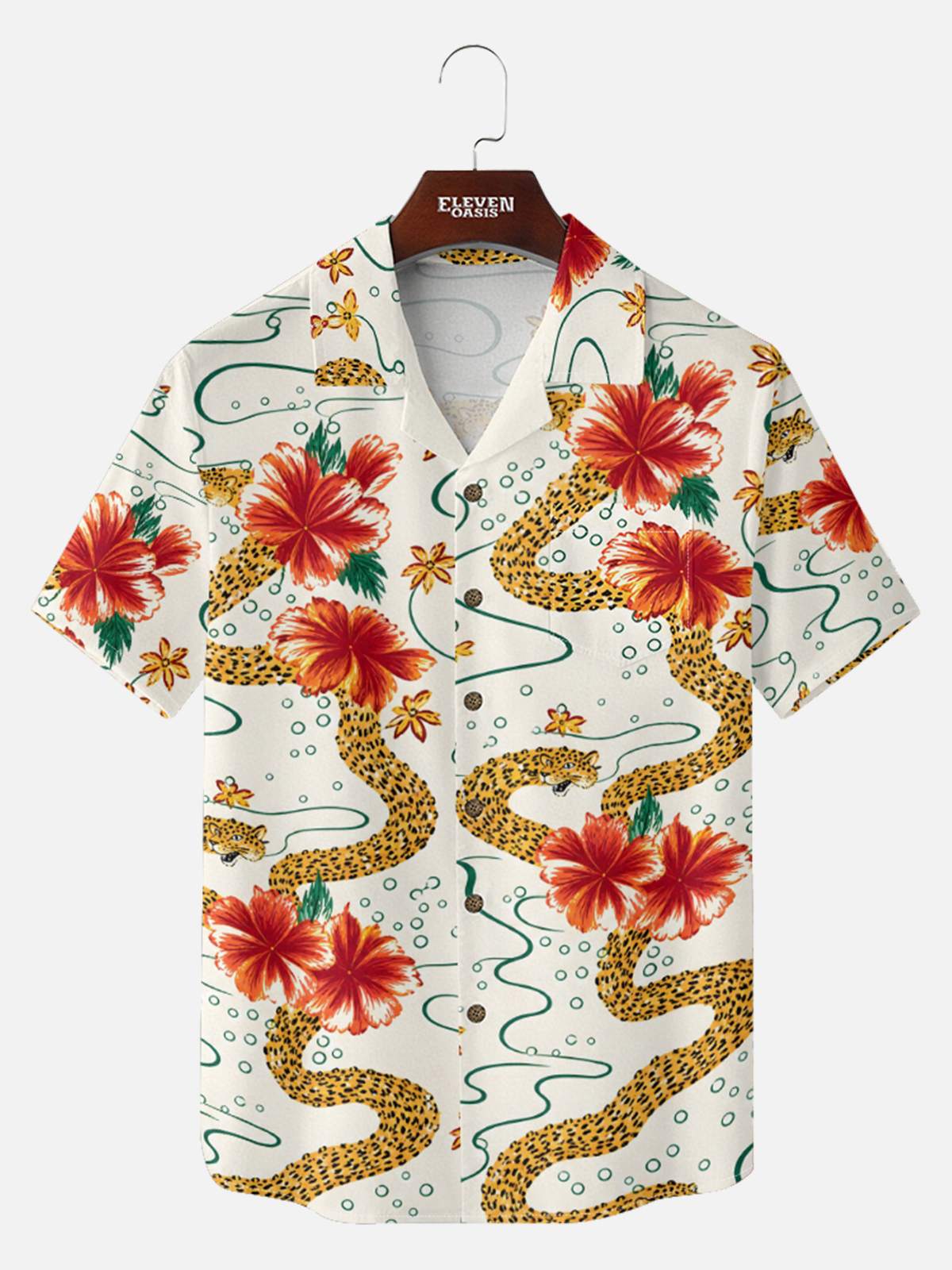 Tall Men's Retro Abstract Leopard Floral Short Sleeve Shirt Eleven Oasis