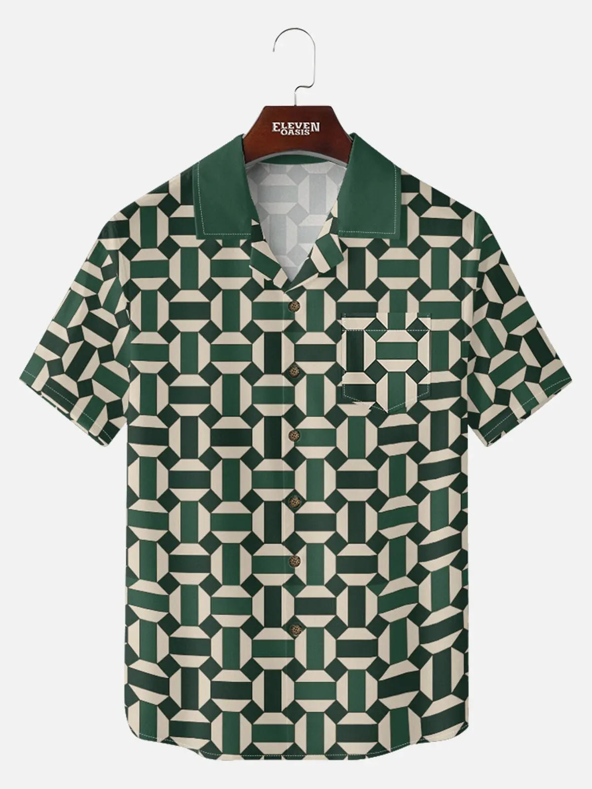 Men's Geometric Contrast Collar Short Sleeve Shirt Eleven Oasis