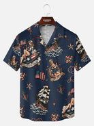 Tall Men's Patriotic Pin-Up Nautical Short Sleeve Shirt Eleven Oasis