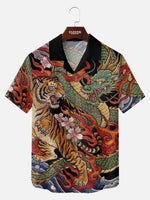 Tall Men's Japanese Tiger & Dragon Battle Short Sleeve Shirt Eleven Oasis