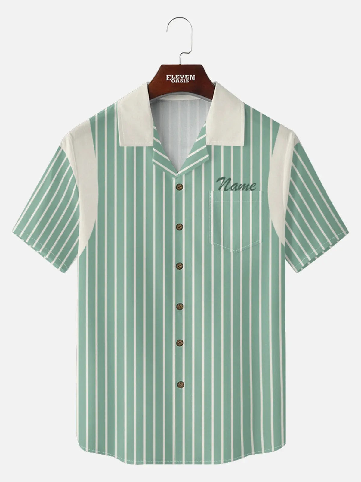 Men's Custom Vintage Stripe Bowling Short Sleeve Shirt Eleven Oasis