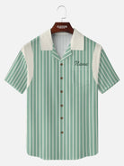 Men's Custom Vintage Stripe Bowling Short Sleeve Shirt Eleven Oasis