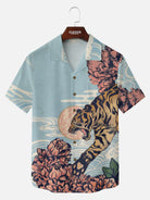 Men's Japanese Tiger & Peony Sky Short Sleeve Shirt Eleven Oasis