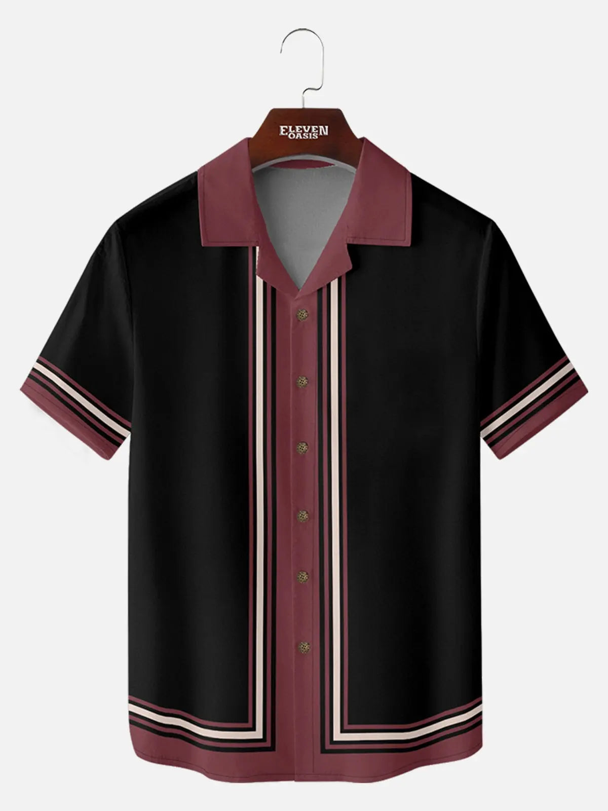Men's Classic Vertical Stripe Bowling Short Sleeve Shirt ElevenOasis