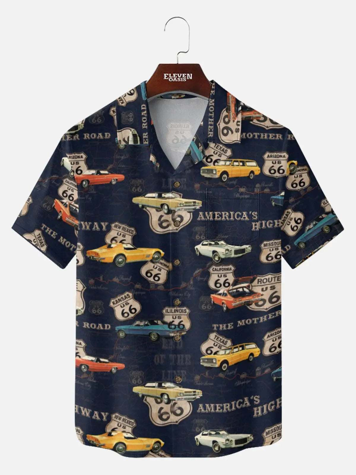 Tall Men's Route 66 Classic Car Map Short Sleeve Shirt?