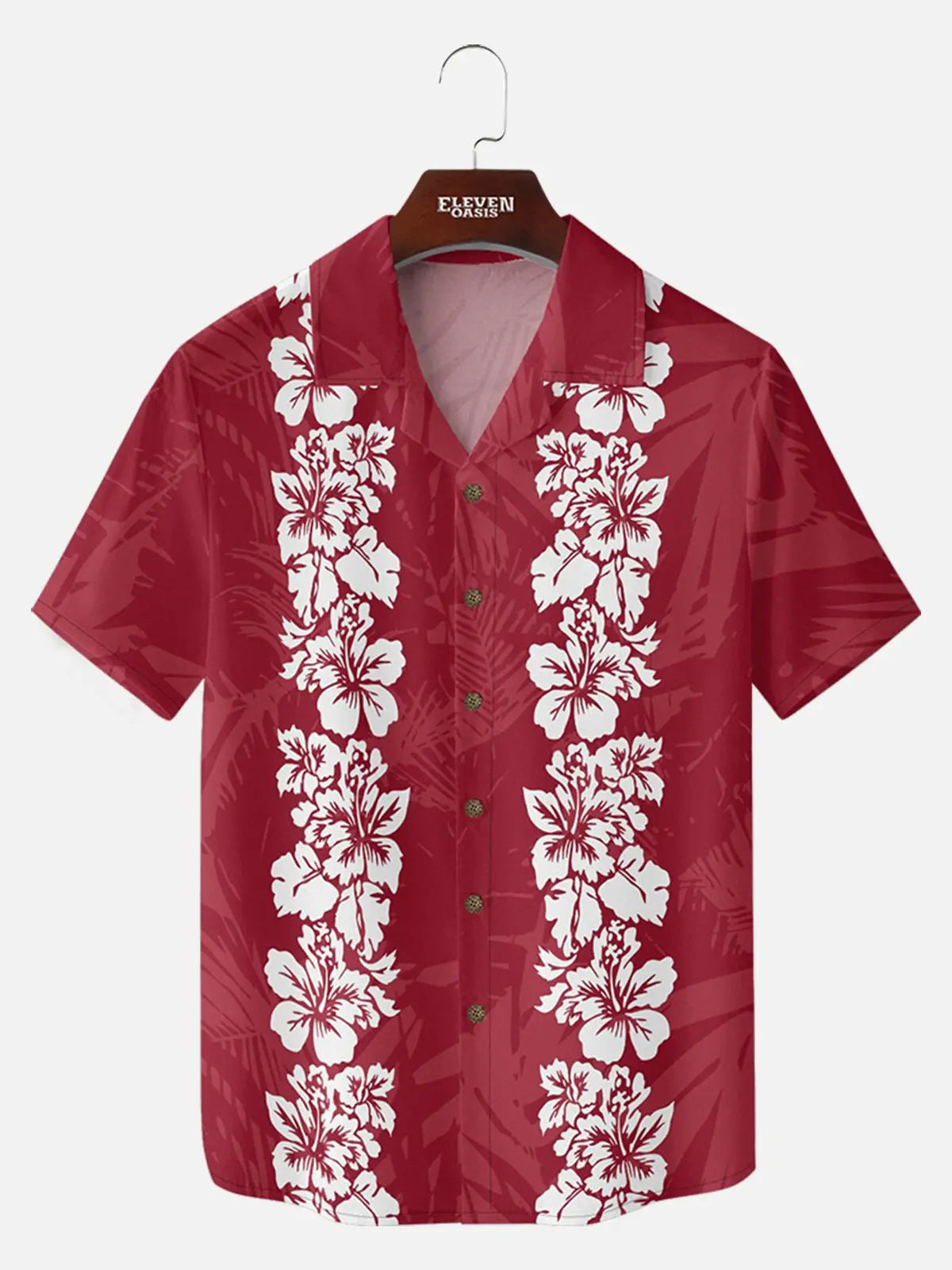 Men's Classic Hibiscus Panel Hawaiian Short Sleeve Shirt ElevenOasis