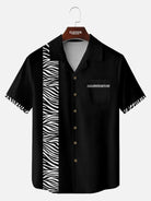 Men's Zebra Stripe Panel Bowling Short Sleeve Shirt ElevenOasis