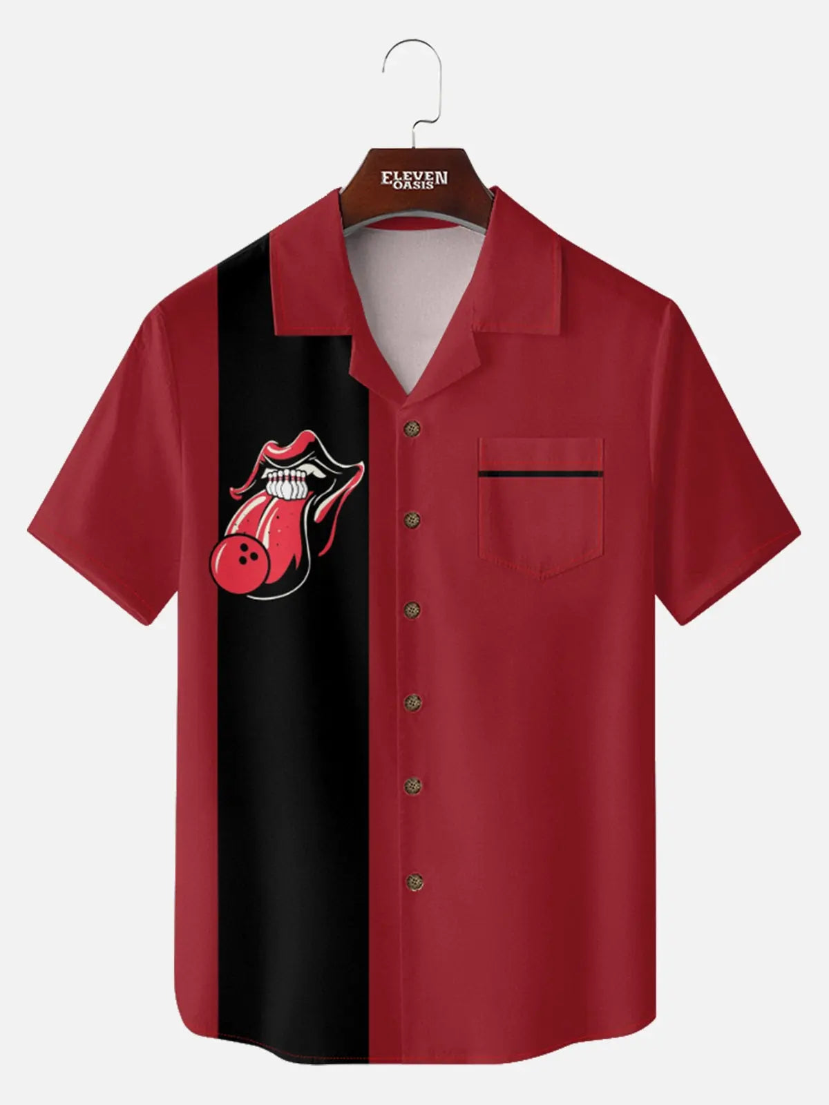 Men's Rolling Stones Tongue Bowling Short Sleeve Shirt ElevenOasis