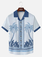 Tall Men's Blue Palm Tile Panel Short Sleeve Shirt ElevenOasis