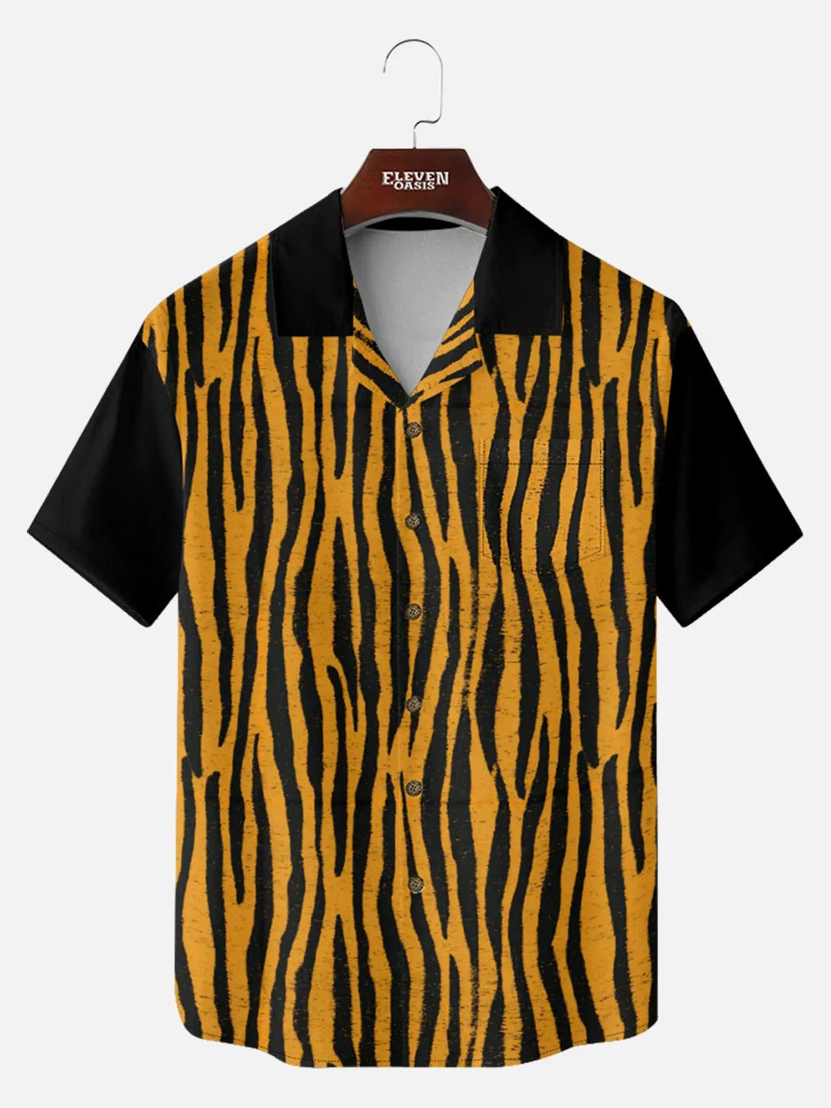 Men's Tiger Stripe Bowling Short Sleeve Shirt ElevenOasis