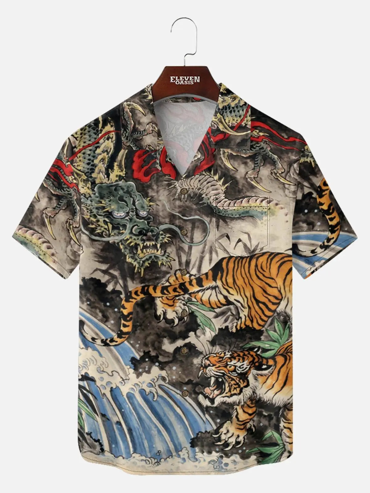 Men's Japanese Dragon & Tiger Short Sleeve Shirt Eleven Oasis
