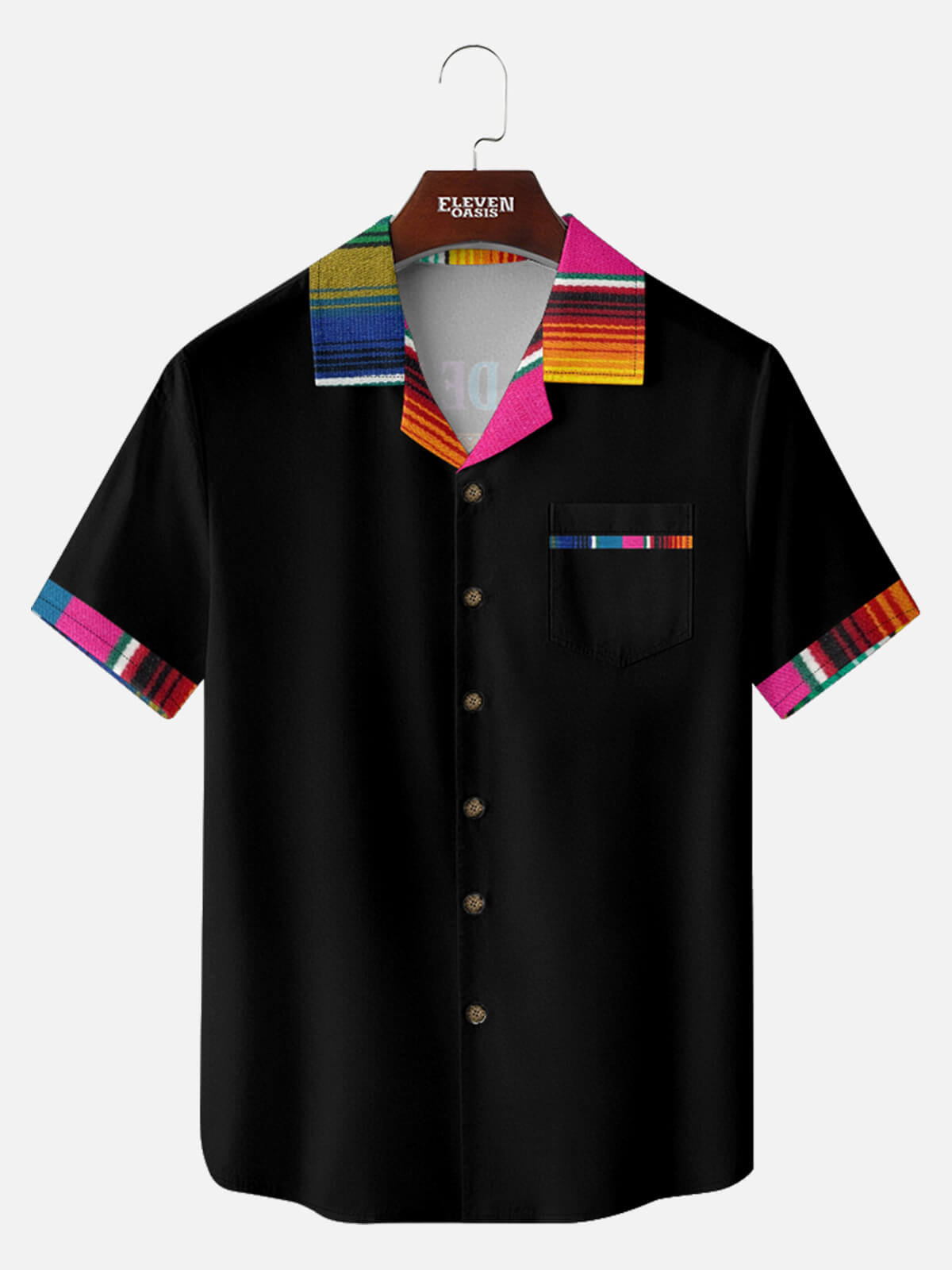 Tall Men's Serape Trim Fiesta Short Sleeve Shirt Eleven Oasis