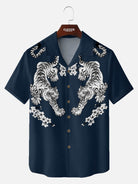 Men's Japanese White Tiger & Sakura Short Sleeve Shirt Eleven Oasis
