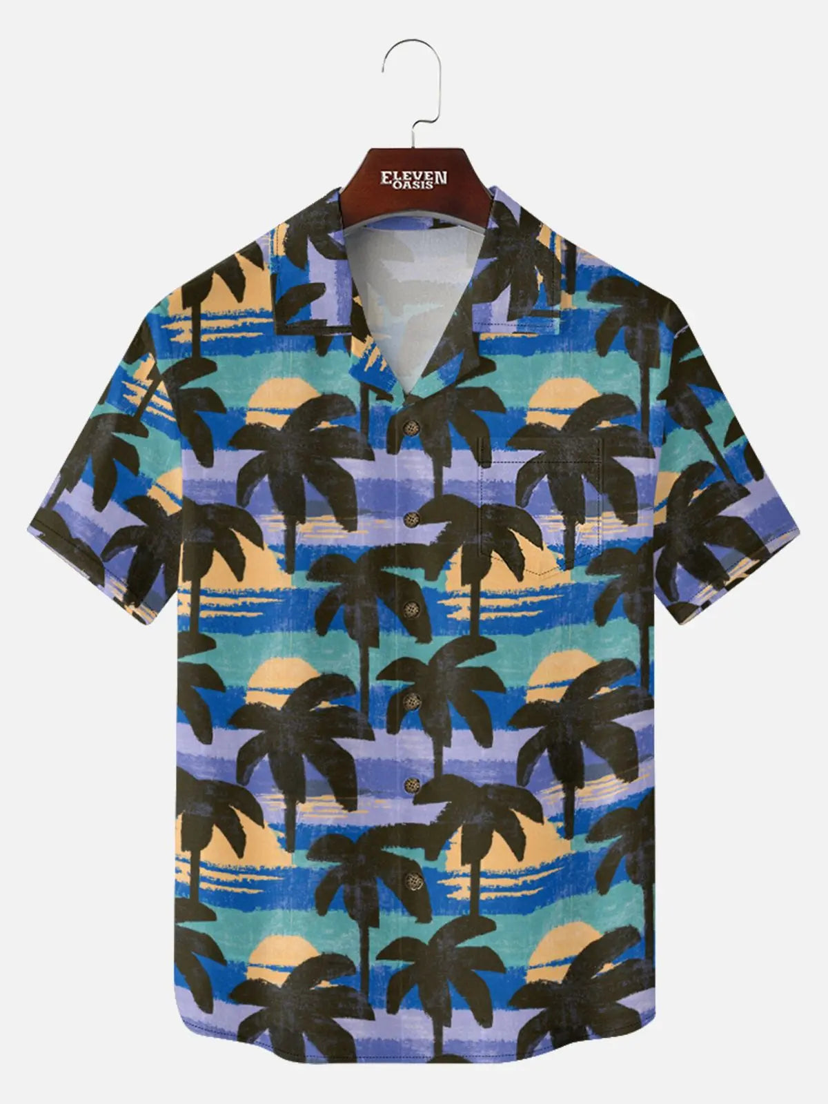 Men's Abstract Palm Sunset Camp Collar Short Sleeve Shirt Eleven Oasis