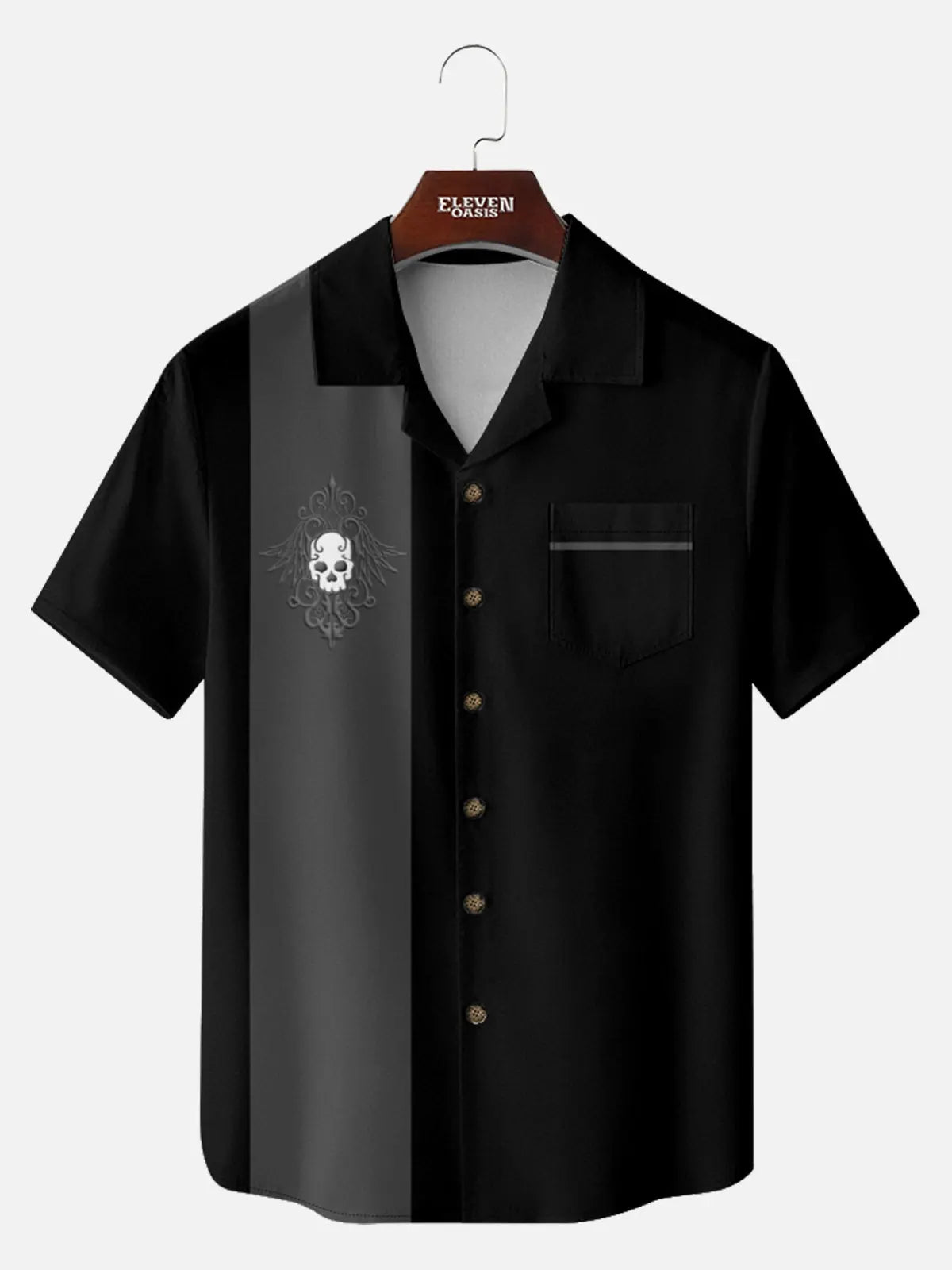 Tall Men's Rockabilly Skull Button Down Halloween Short Sleeve Shirt ElevenOasis