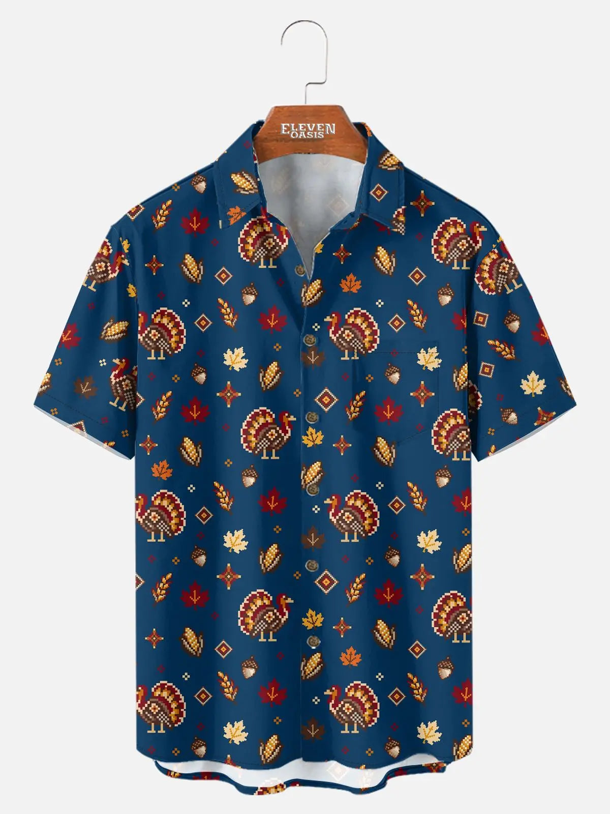 Tall Men's Retro Pixel Turkey Thanksgiving Short Sleeve Shirt