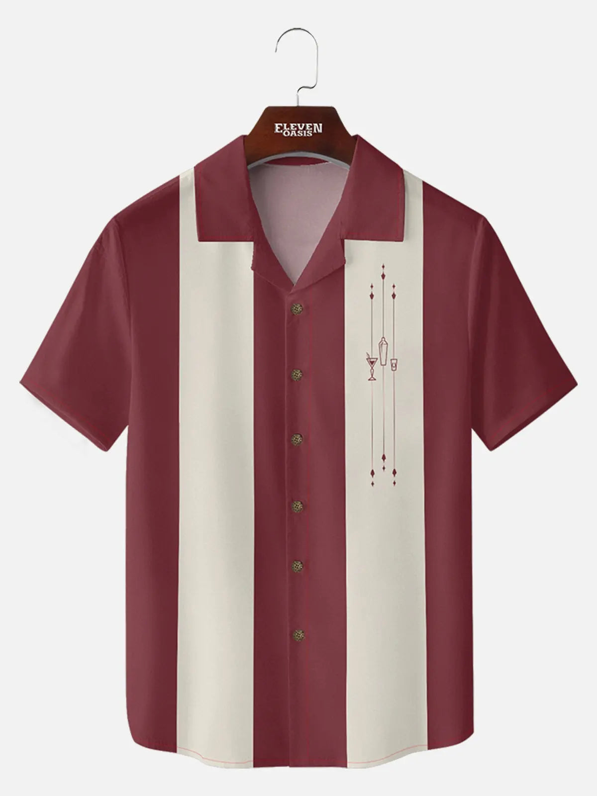 Men's Mid-Century Cocktail Panel Bowling Short Sleeve Shirt ElevenOasis