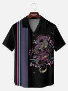 Tall Men's Japanese Dragon & Sakura Panel Short Sleeve Shirt Eleven Oasis