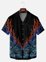 Tall Men's Chinese Dragon Neon Flames Short Sleeve Shirt Eleven Oasis