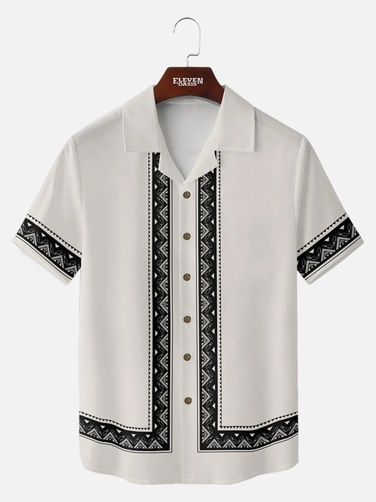 Men's Geometric Border Trim Short Sleeve Shirt ElevenOasis