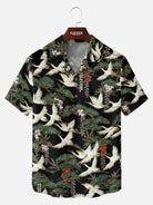 Men's Japanese Crane & Pine Camp Collar Short Sleeve Shirt Eleven Oasis