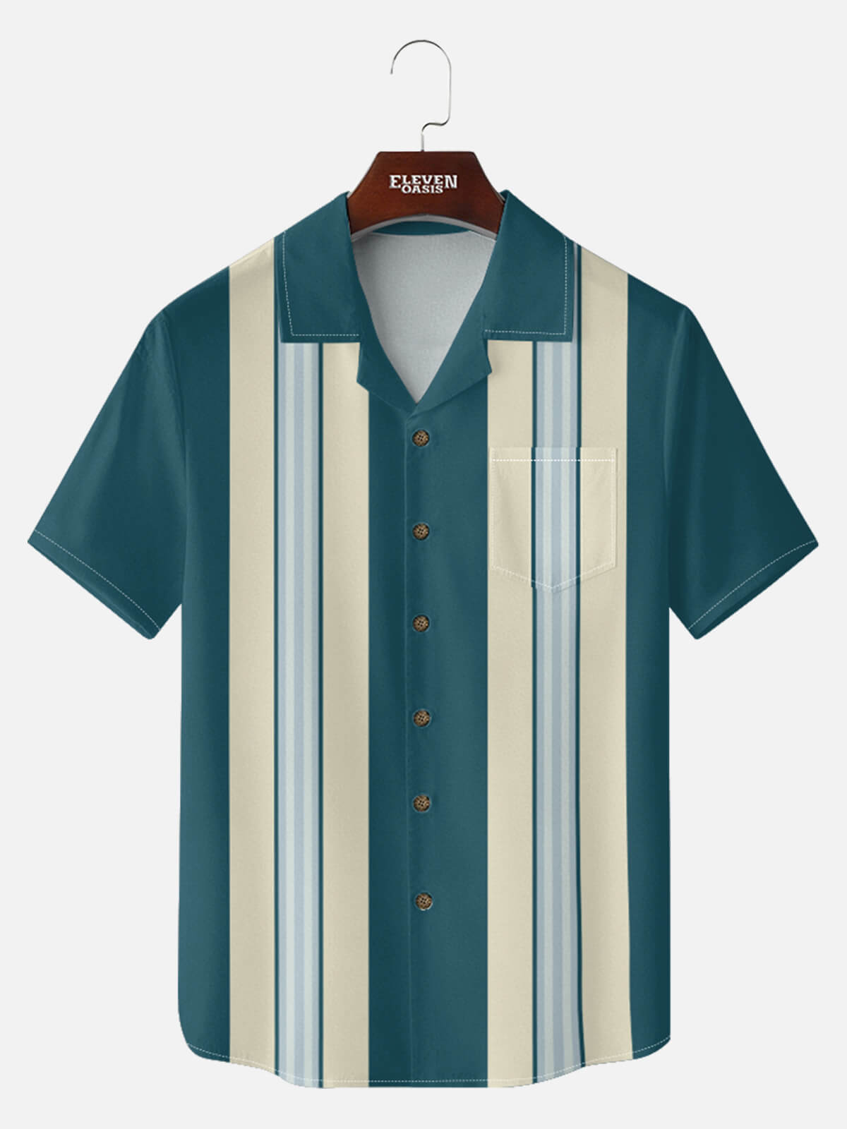 Men's Retro Multi Stripe Panel Short Sleeve Shirt Eleven Oasis