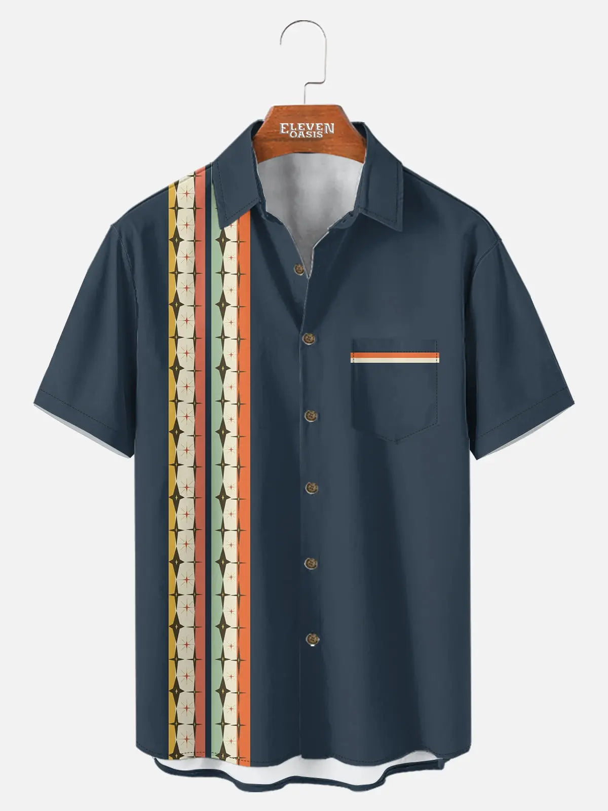 Tall Men's Mid-Century Atomic Spark Stripe Short Sleeve Shirt