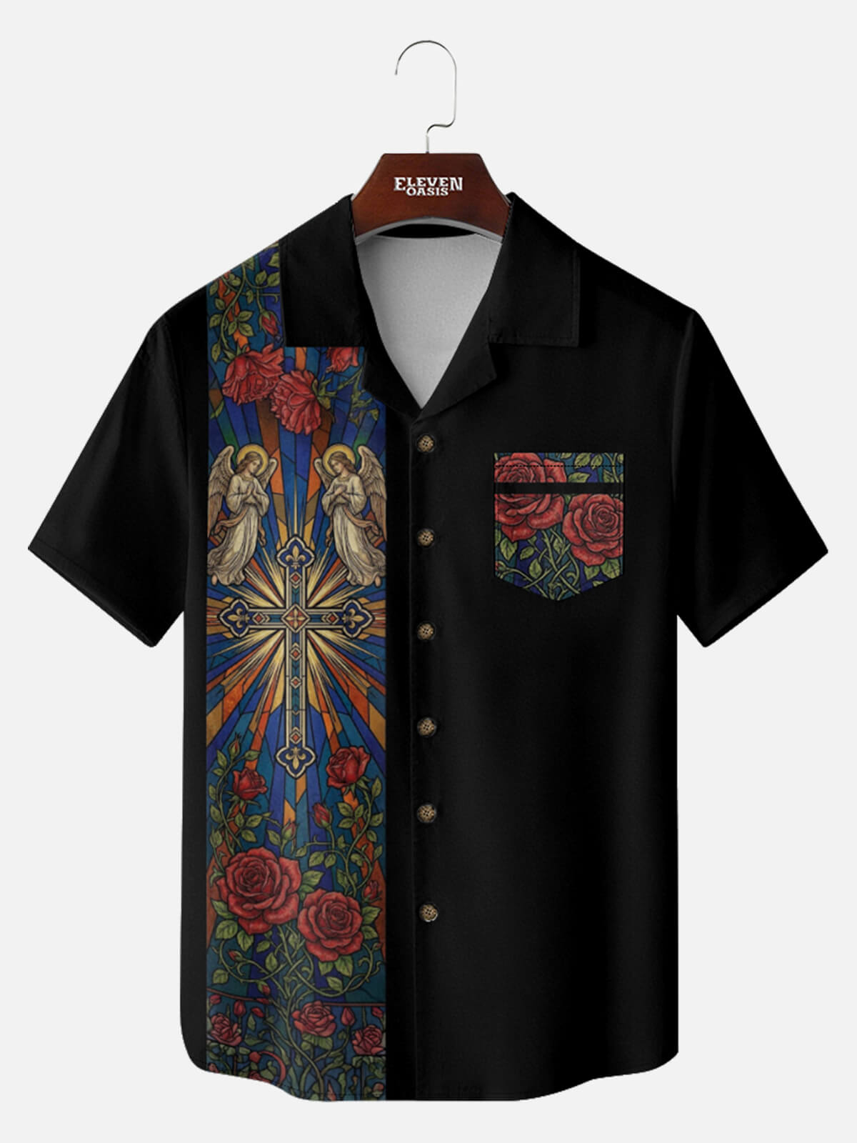 Tall Men's Sacred Rose Stained Glass Short Sleeve Shirt Eleven Oasis