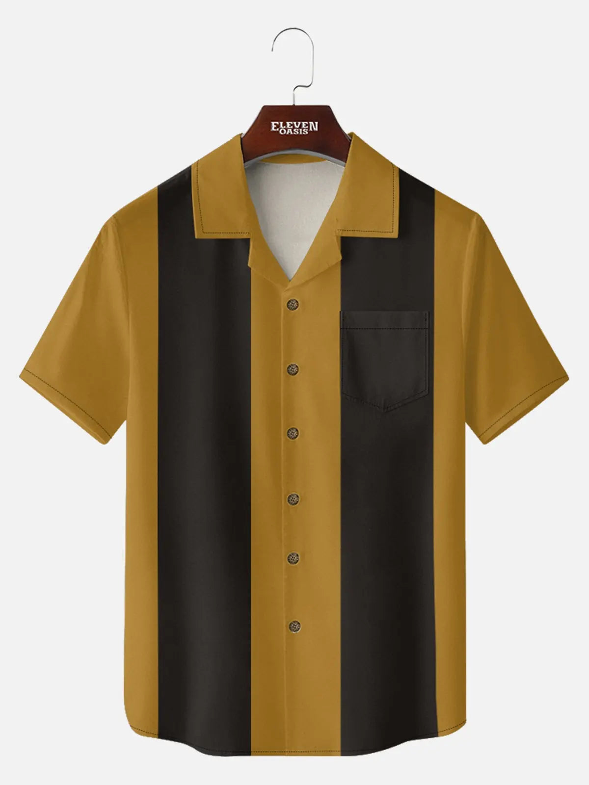 Men's Basic 50s Style Camp Collar Bowling Short Sleeve Shirt ElevenOasis