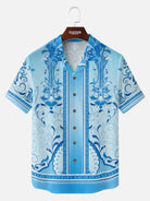 Tall Men's Baroque Scrollwork Panel Camp Collar Short Sleeve Shirt Eleven Oasis