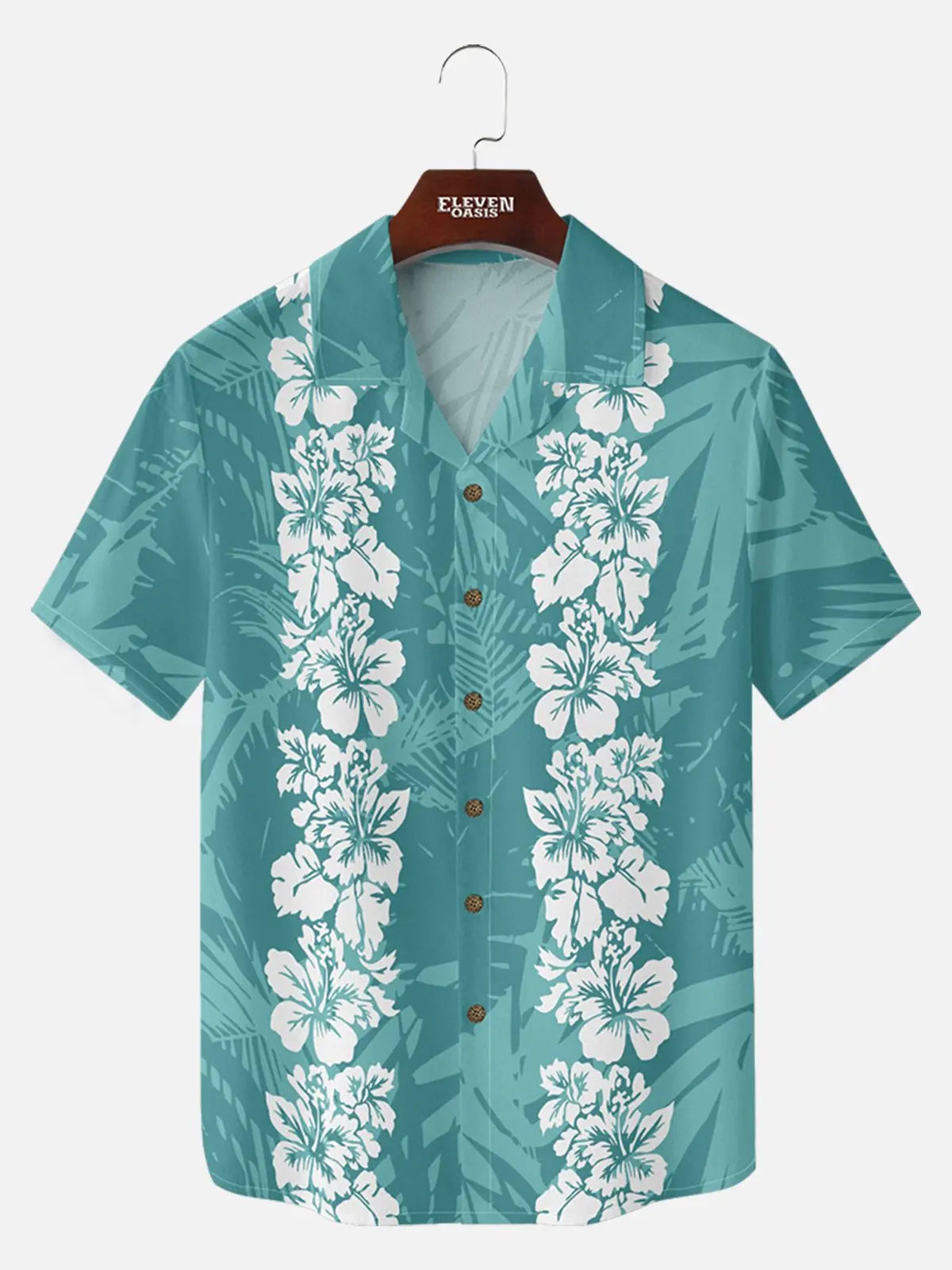 Men's Classic Hibiscus Panel Hawaiian Short Sleeve Shirt ElevenOasis