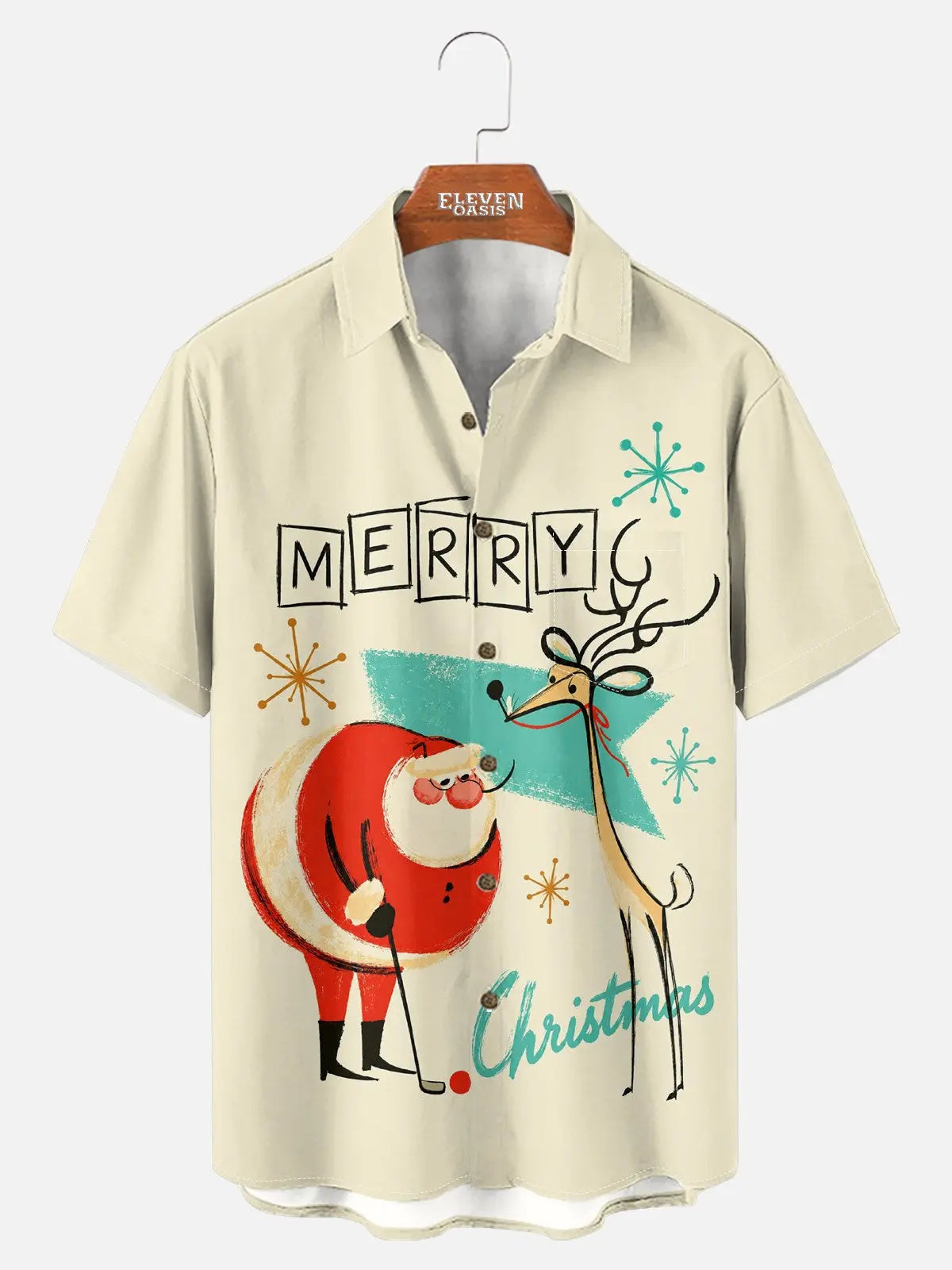 Tall Men's Retro Santa Golf Christmas Short Sleeve Shirt