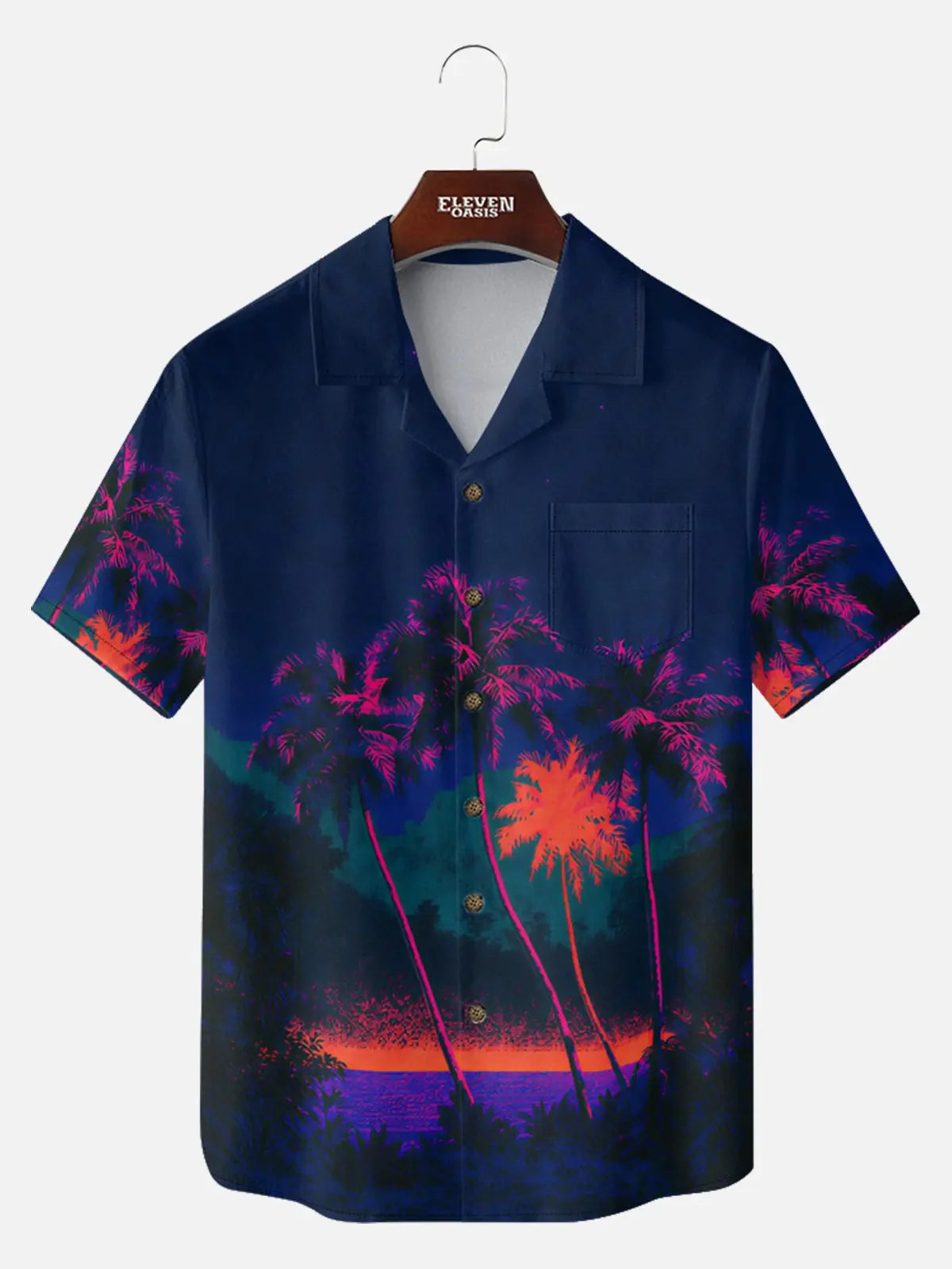 Men's Neon Palm Sunset Camp Collar Short Sleeve Shirt Eleven Oasis
