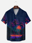 Men's Neon Palm Sunset Camp Collar Short Sleeve Shirt Eleven Oasis