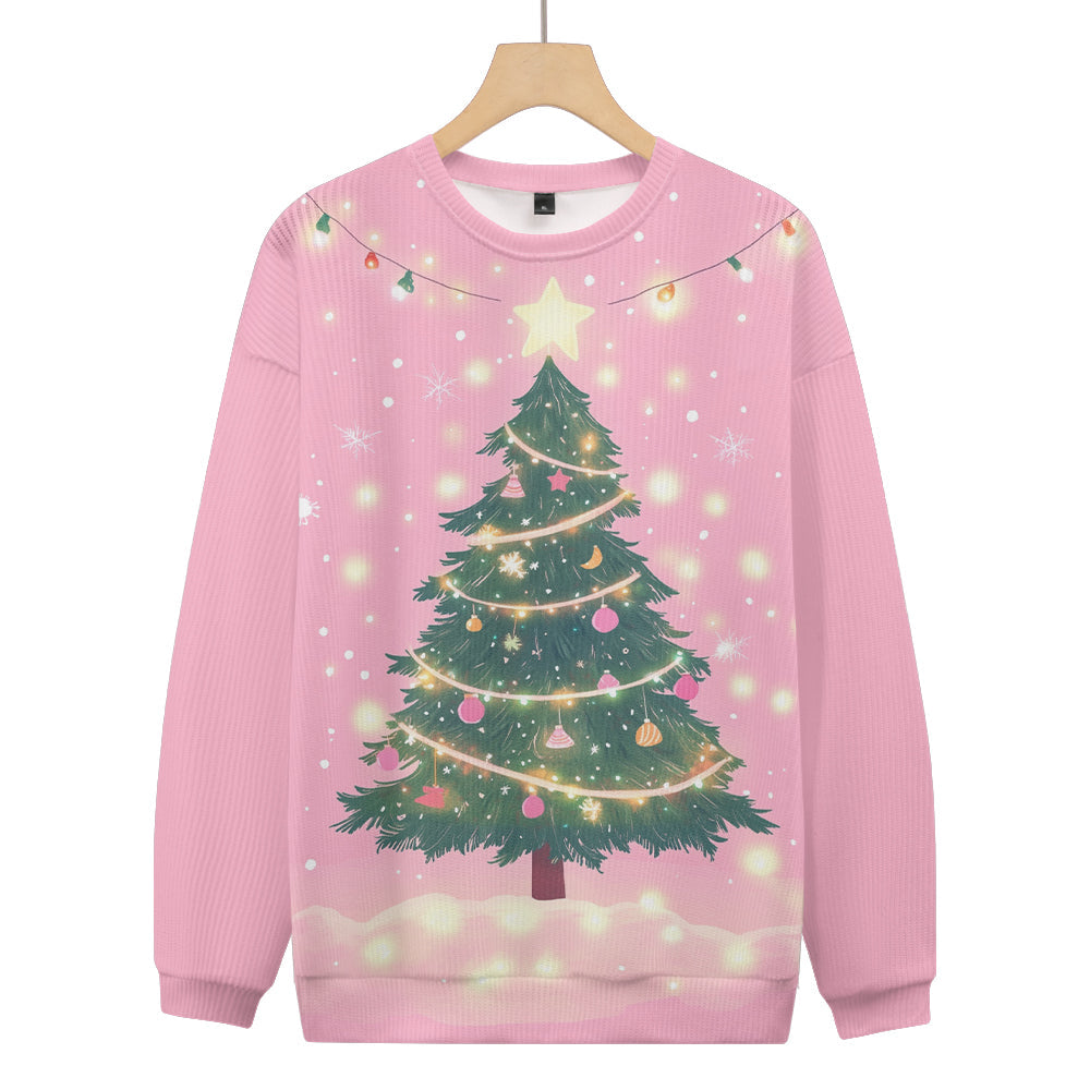 Cozy Christmas Tree with Glow Lights Pink Knitted Sweatshirt, mens short sleeve shirts?¨º?big and tall mens shirts?¨º?short sleeve shirts for men?¨º?mens 4xl shirts?¨º?casual short sleeve shirts