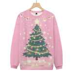 Cozy Christmas Tree with Glow Lights Pink Knitted Sweatshirt, mens short sleeve shirts?¨º?big and tall mens shirts?¨º?short sleeve shirts for men?¨º?mens 4xl shirts?¨º?casual short sleeve shirts