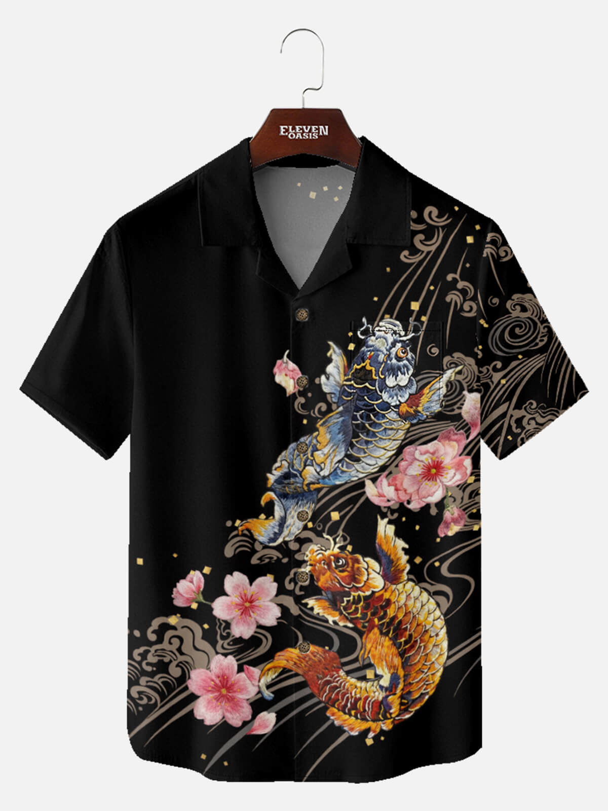 Men's Japanese Koi & Cherry Blossom Short Sleeve Shirt Eleven Oasis
