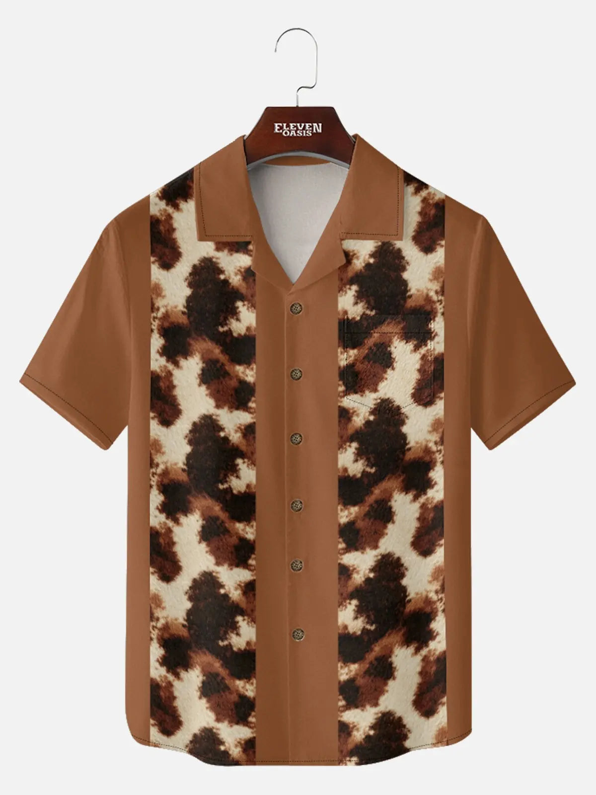 Tall Men's Cowhide Panel Bowling Short Sleeve Shirt Eleven Oasis