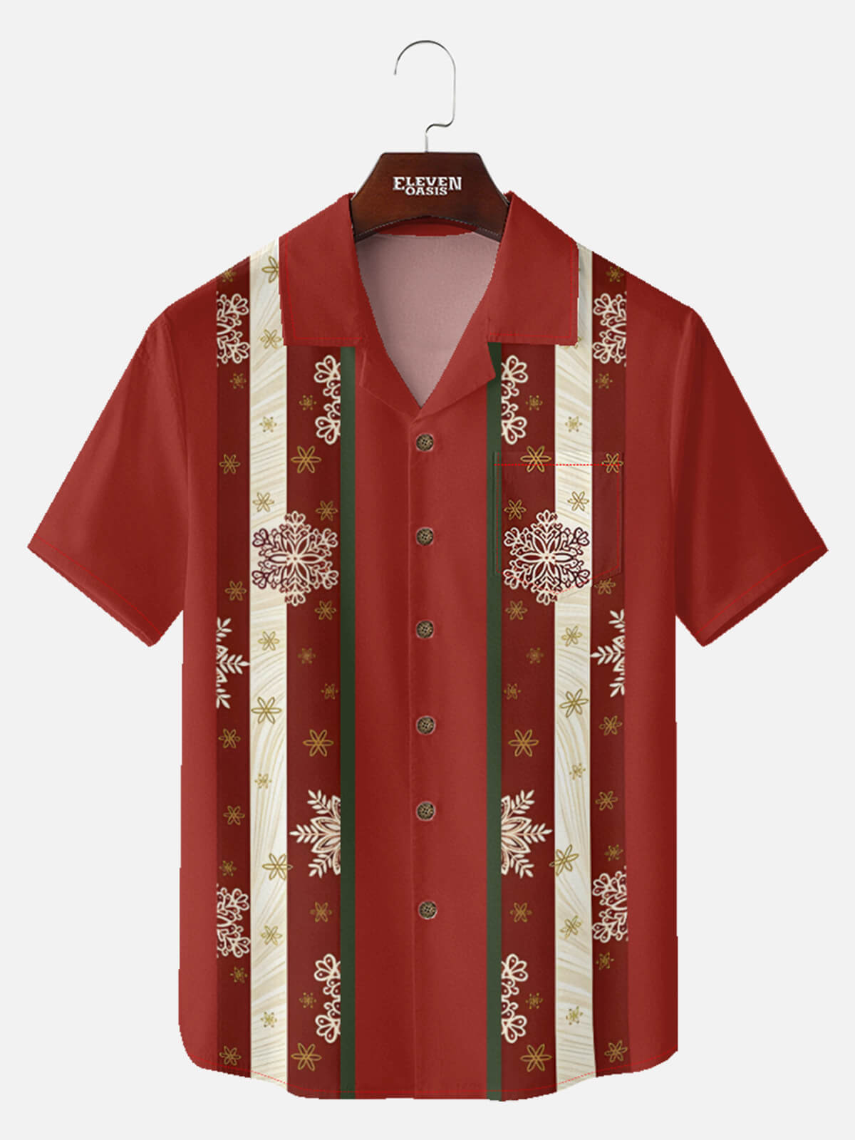 Tall Men's Festive Snowflake Stripe Christmas Short Sleeve Shirt Eleven Oasis