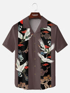 Men's Japanese Crane & Cloud Panel Short Sleeve Shirt Eleven Oasis