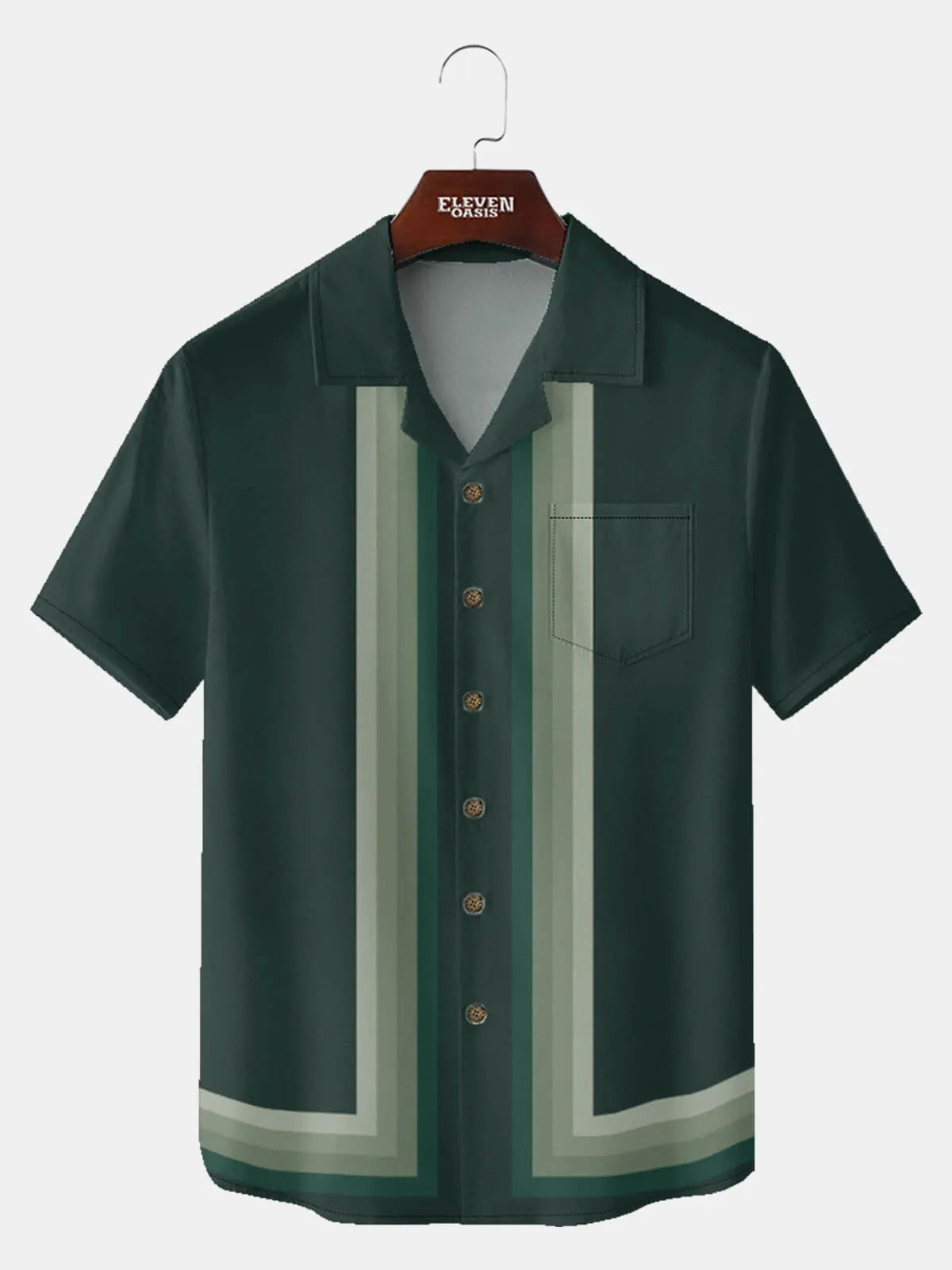 Men's Retro Striped Bowling Short Sleeve Shirt Eleven Oasis