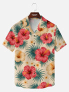 Tall Men's Hibiscus Palm Camp Collar Short Sleeve Shirt Eleven Oasis