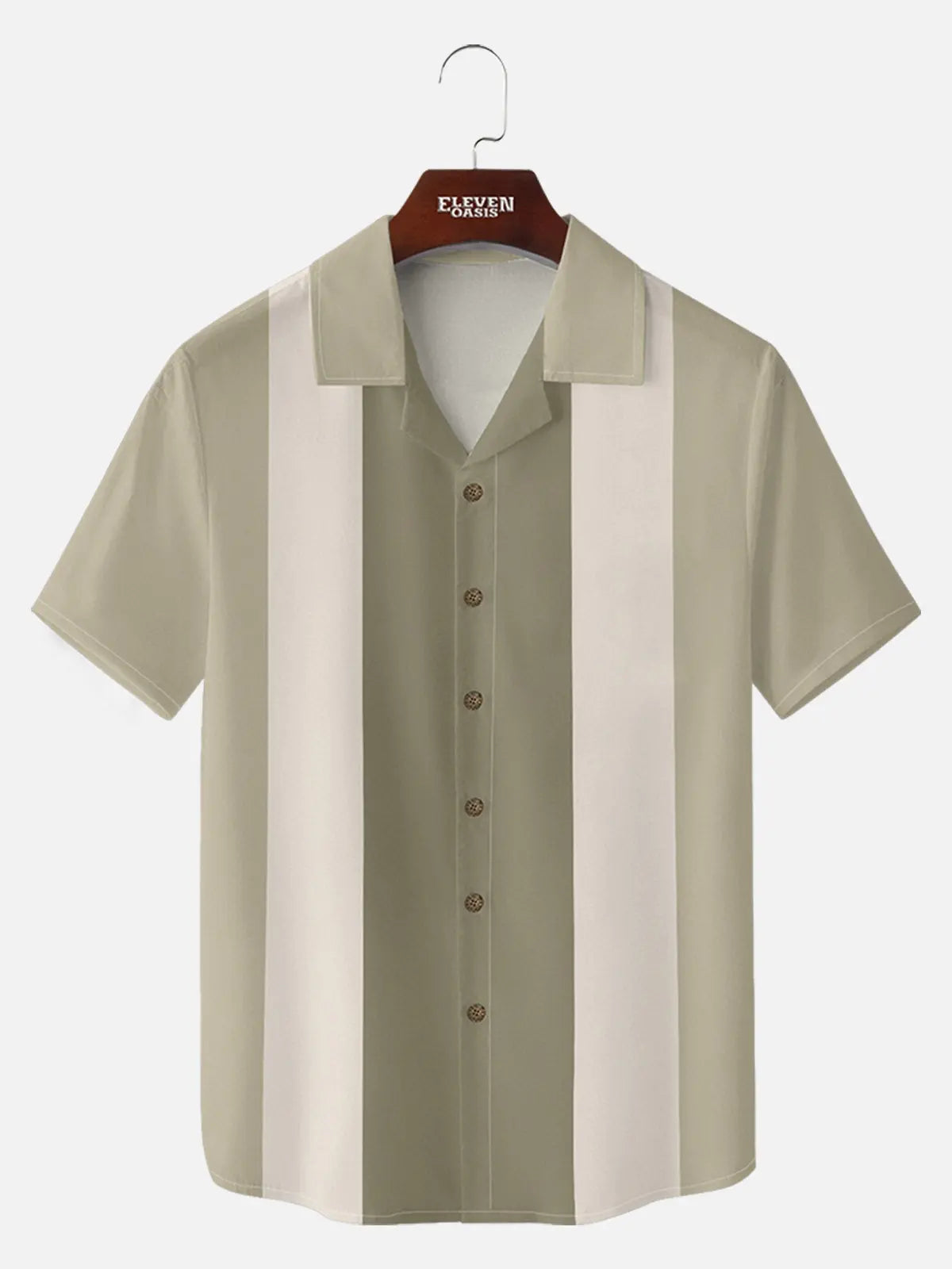 Men's Morandi Color block Panel Stripe Camp Collar Short Sleeve Shirt ElevenOasis