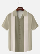 Men's Morandi Color block Panel Stripe Camp Collar Short Sleeve Shirt ElevenOasis